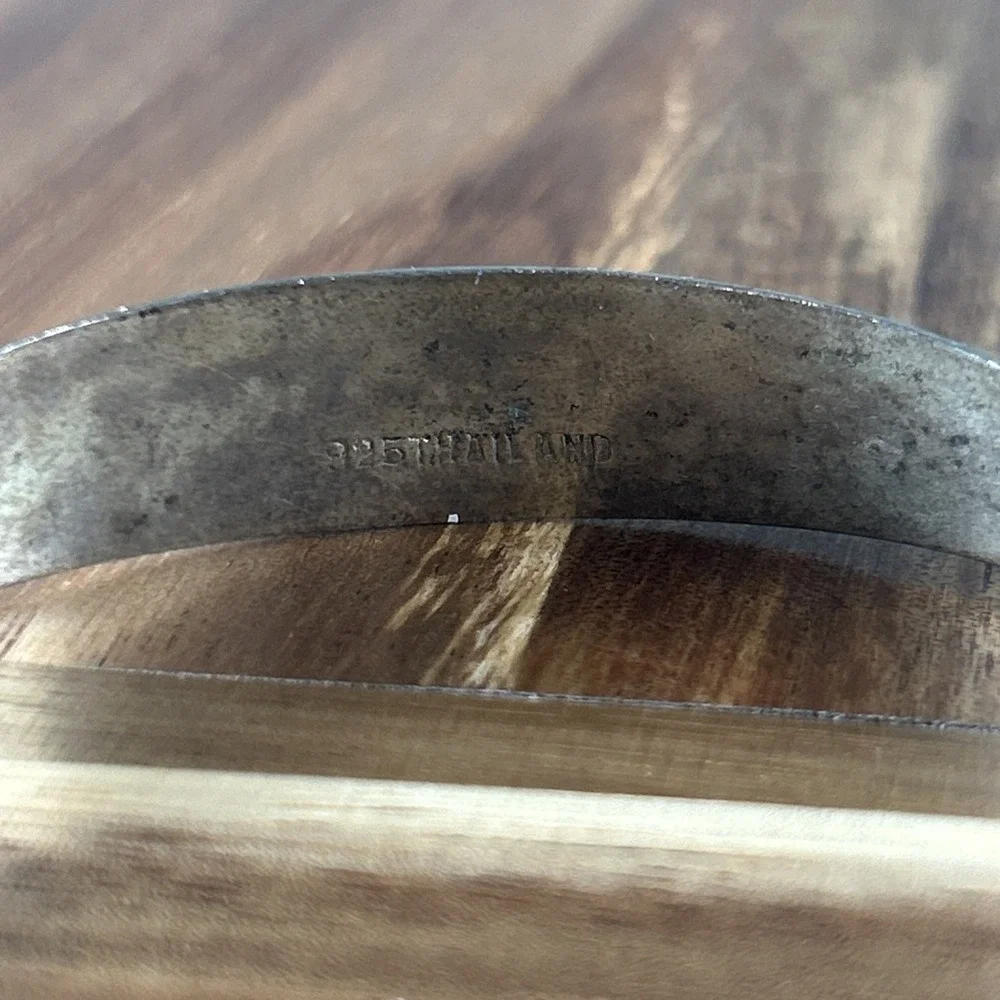 Vintage Thailand 925 Sterling Silver Etched Bangle Bracelet 7.5